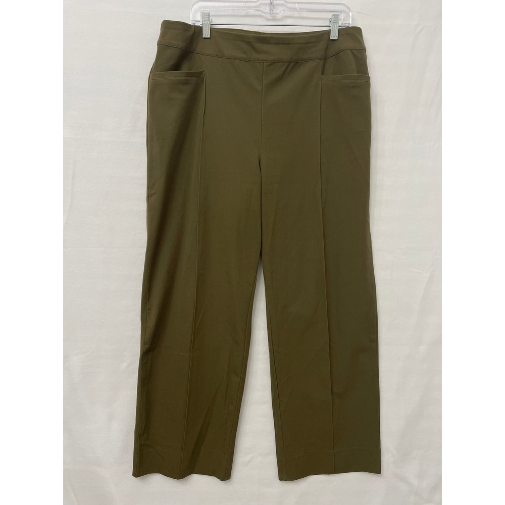 Soft Surroundings Pull On Pants XL Olive Green Wide Leg Stretch Comfy Preppy